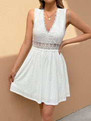 V-Neck Lace Patchwork Jacquard Dress