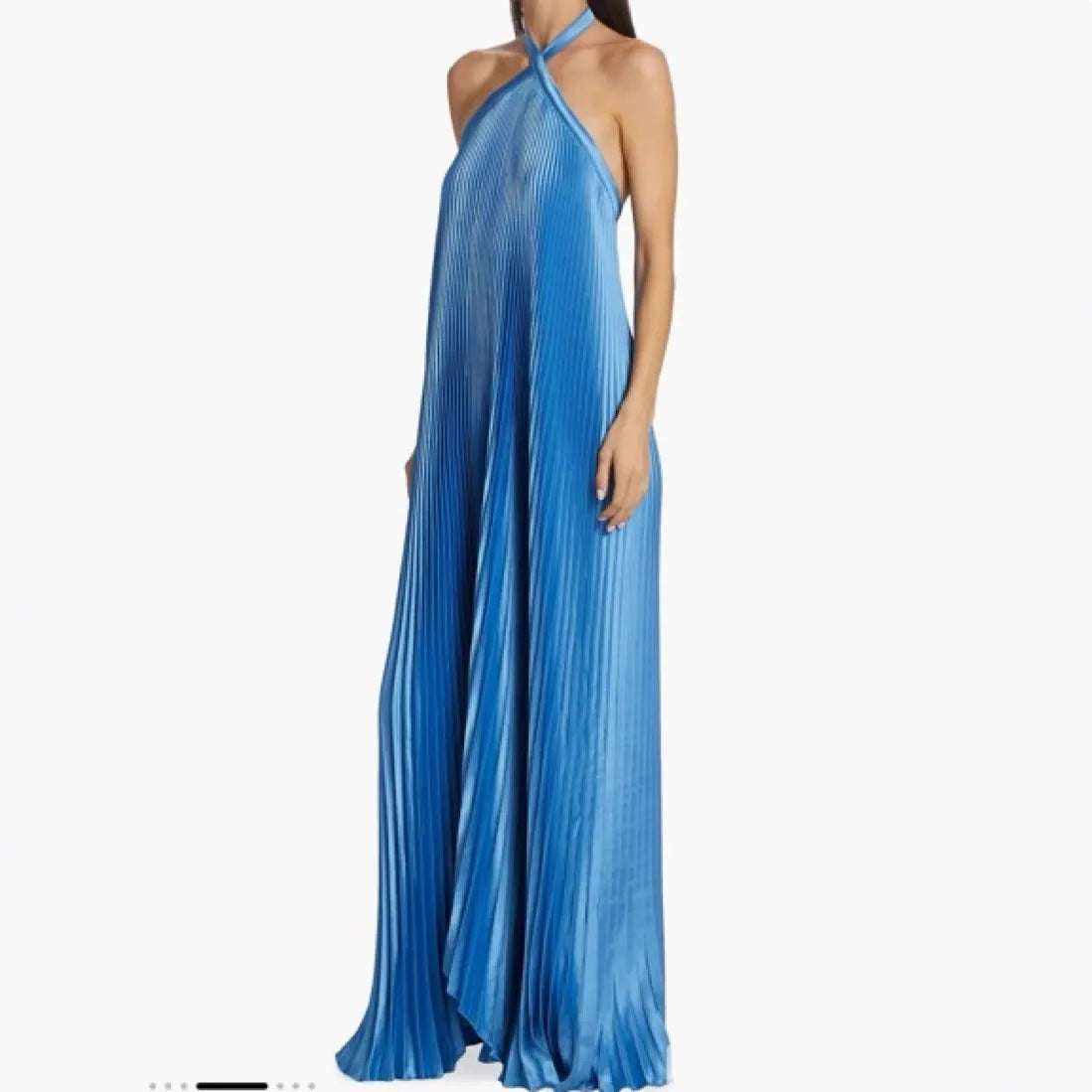 Halter Placement Print High Slit Vacation Maxi Dresses - Blue