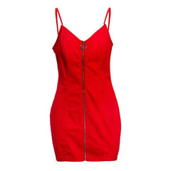 Front Zipper Sleeveless Bodycon Faux Leather Mini Dresses - Red