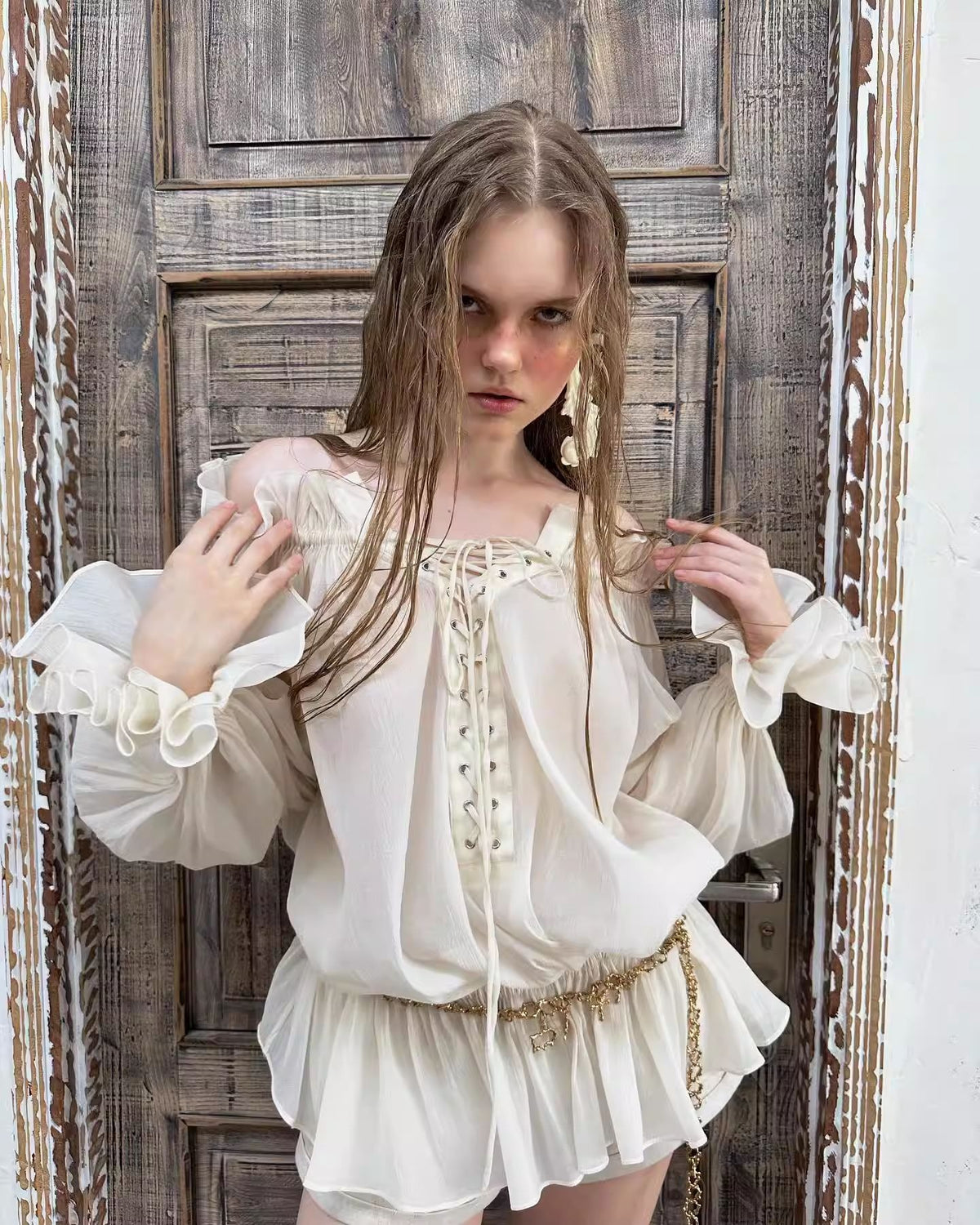 Blusa de tul liso con media manga