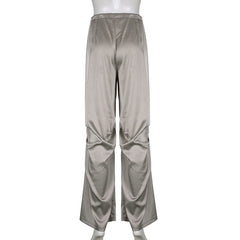 Weite Baggy-Hose aus Satin mit niedriger Taille und Kordelzug - Grau