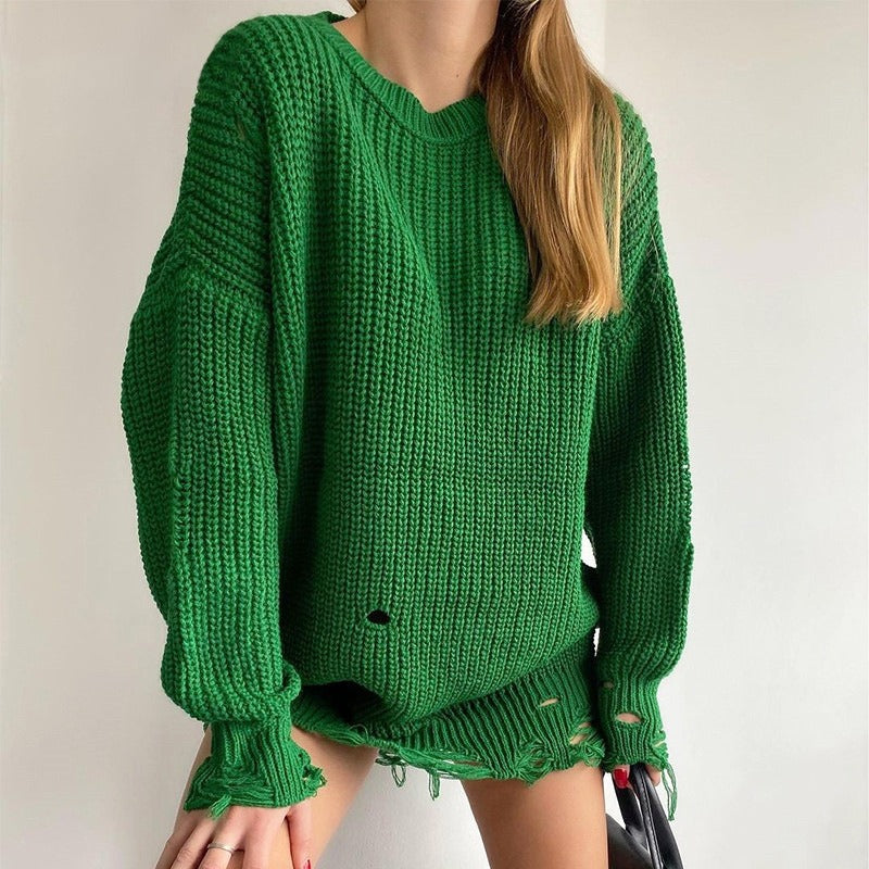 Knitted Solid Pullover Casual Sweater