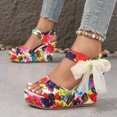 Printed Tropical Style Platform Sandals