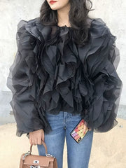 Ruffle Layered Sheer Chiffon Top