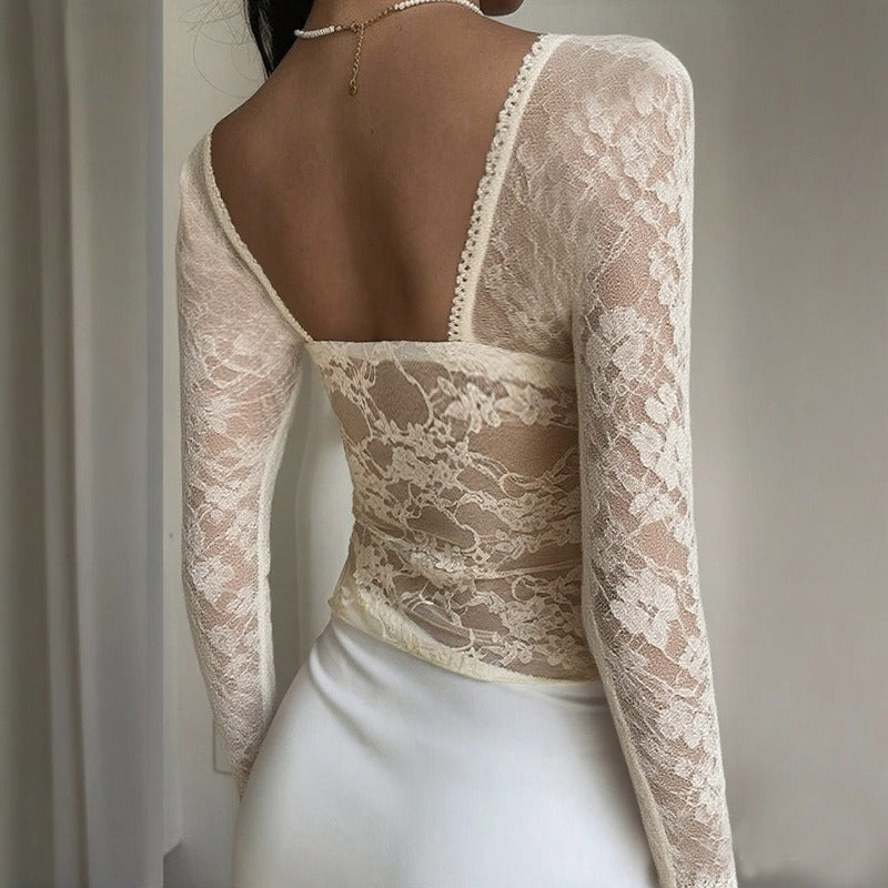 Backless Lace Long-Sleeved Top