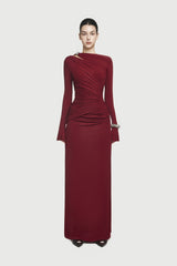 Round-Neck Long-Sleeved Pleated Dress