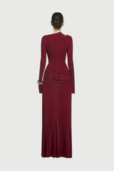 Round-Neck Long-Sleeved Pleated Dress