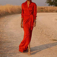 Party-Maxikleid aus Satin mit Stehkragen