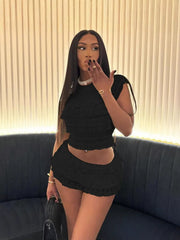 Hollow-Out Pleated Mini Skirt Suit