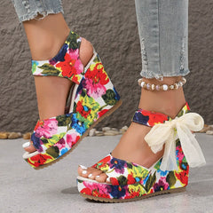 Printed Tropical Style Platform Sandals