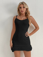 Crochet Slim Fit Fringed Hemline Slip Mini Dresses - Khaki