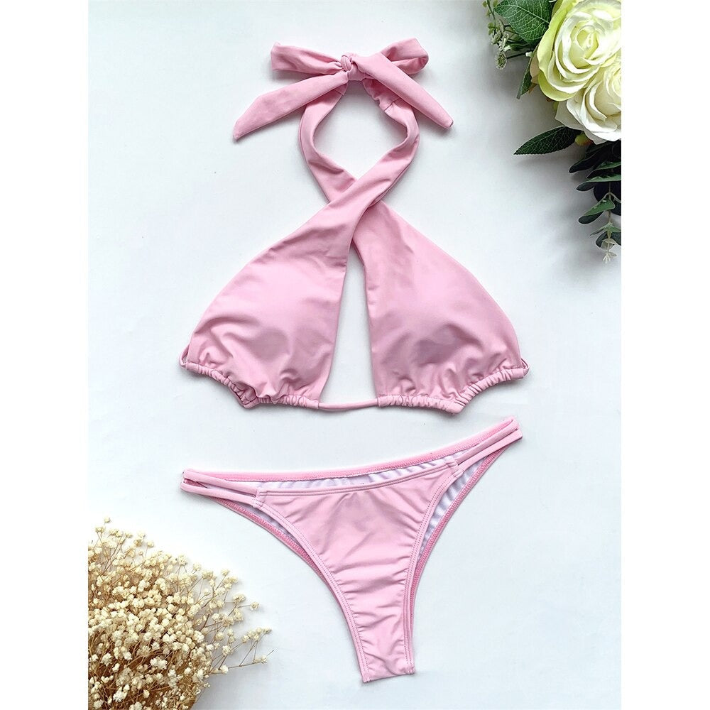 Neckholder-Bikini-Set mit Hohlsaum