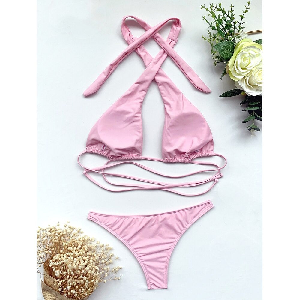 Neckholder-Bikini-Set mit Hohlsaum