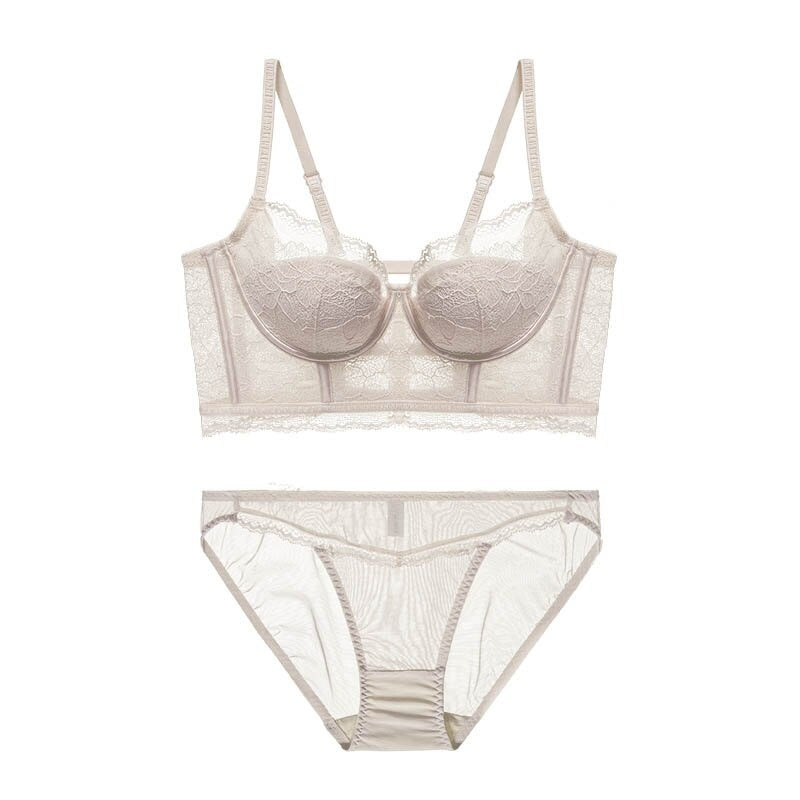 French Embroidery Lace Transparent Push Up Bra Sets