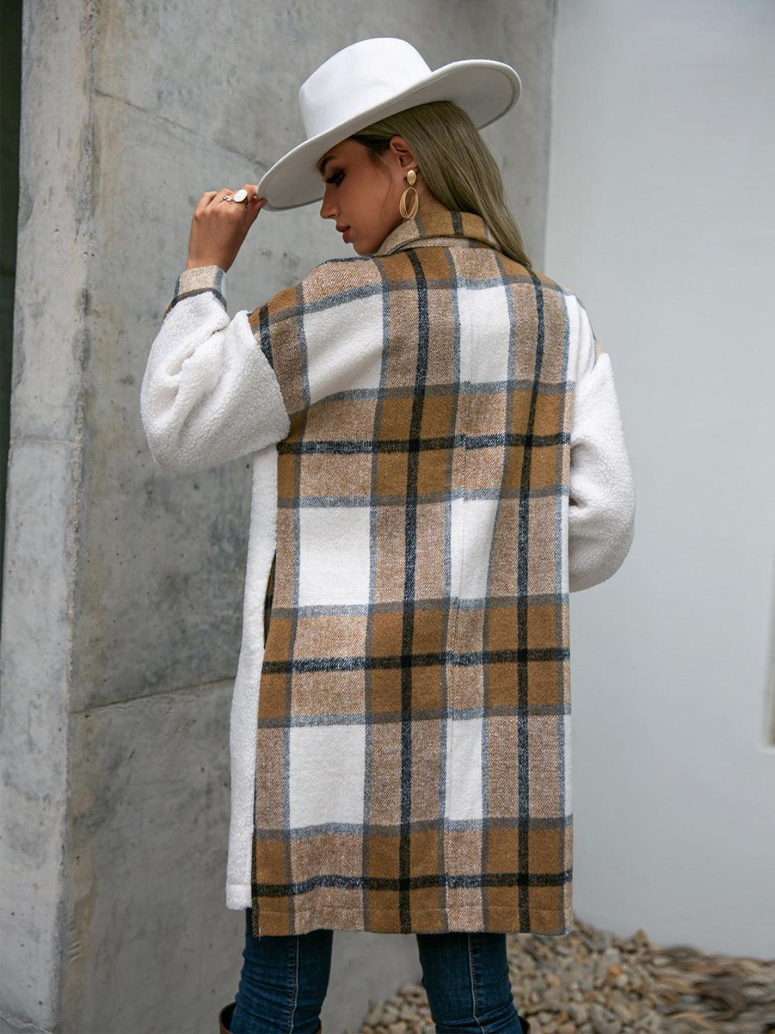 Plaid Dropped Shoulder Longline Coat Jacket