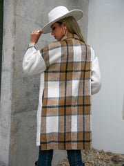 Plaid Dropped Shoulder Longline Coat Jacket