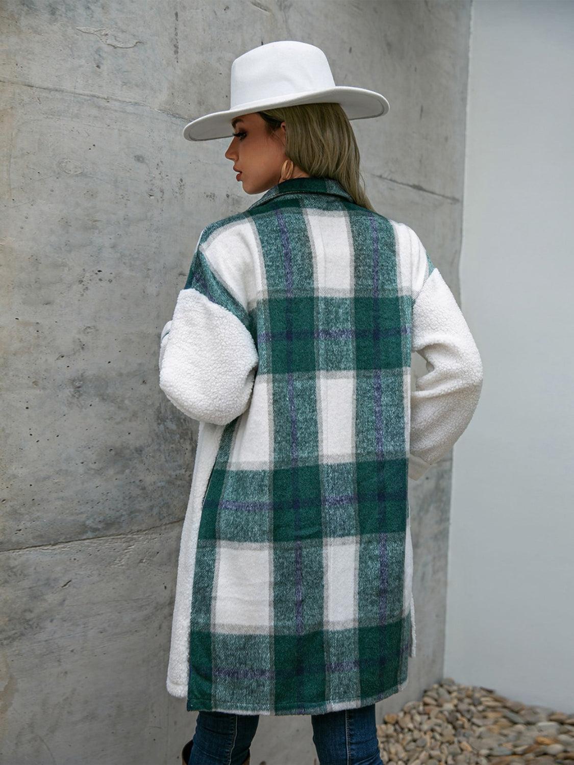 Plaid Dropped Shoulder Longline Coat Jacket