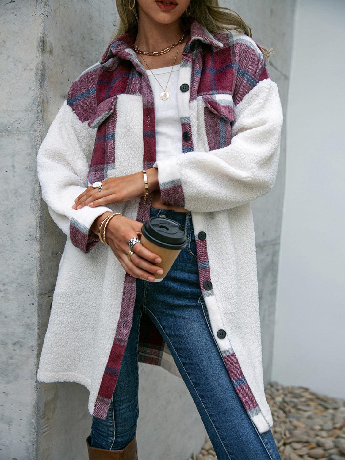 Plaid Dropped Shoulder Longline Coat Jacket
