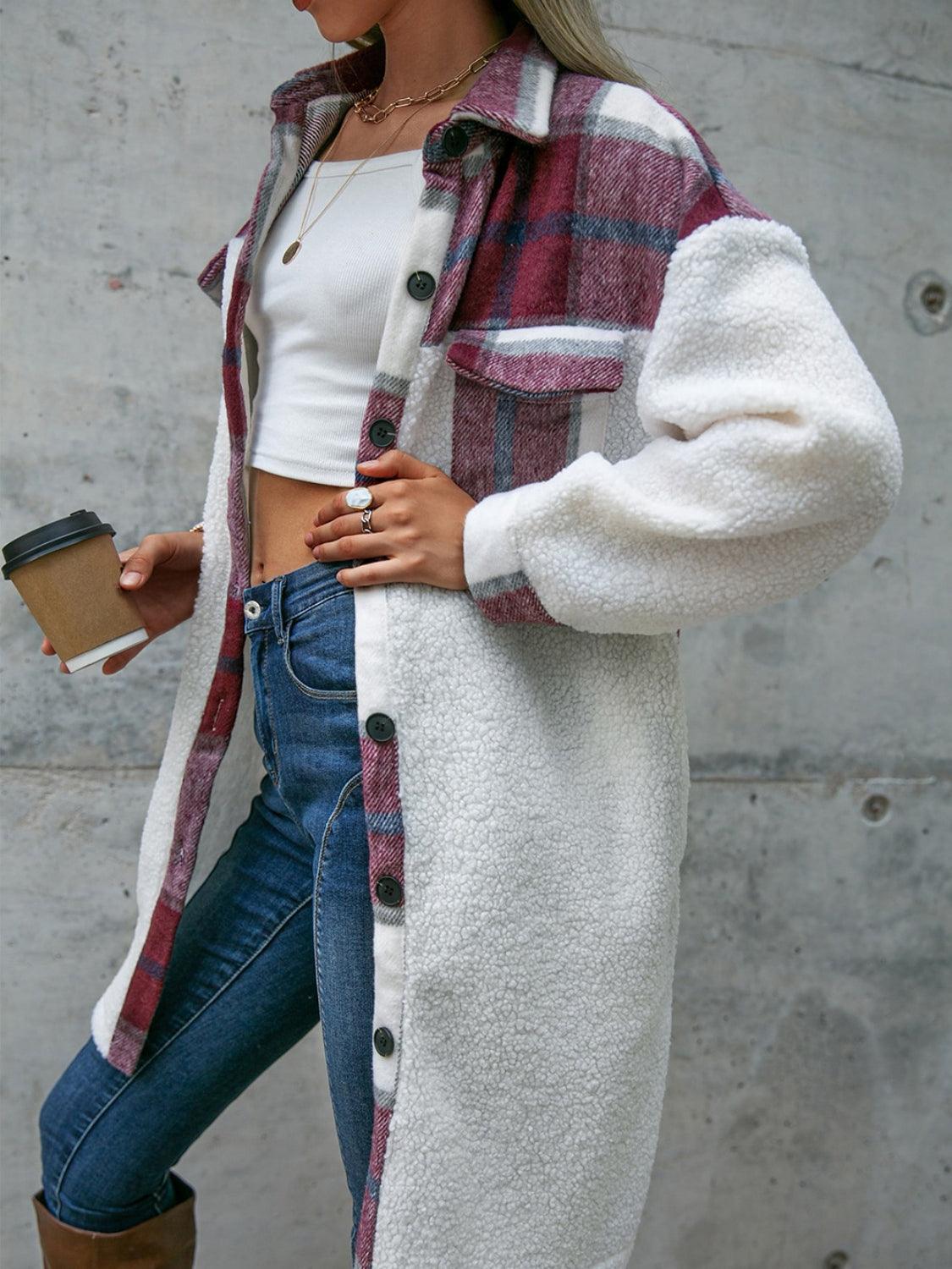 Plaid Dropped Shoulder Longline Coat Jacket