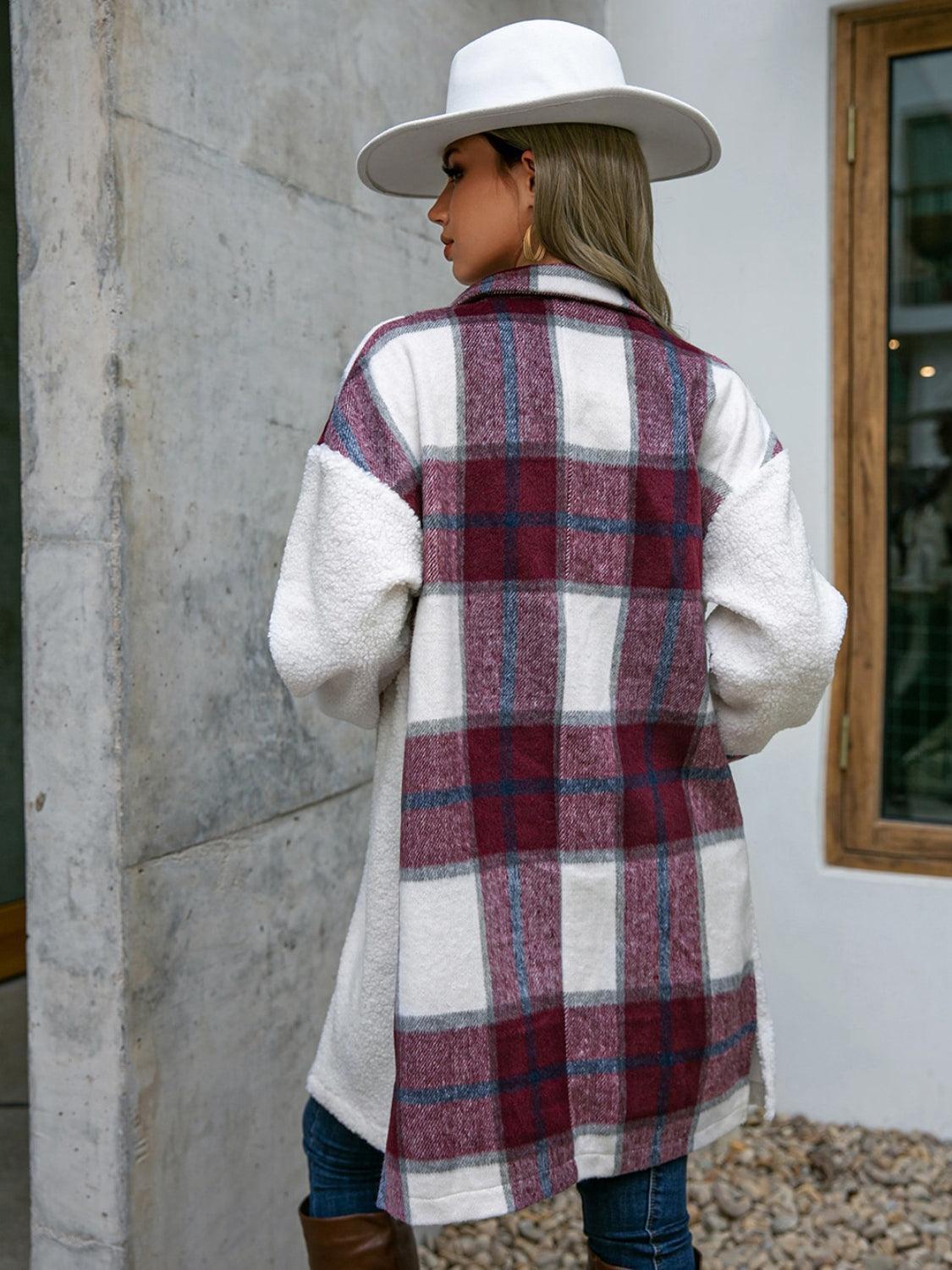 Plaid Dropped Shoulder Longline Coat Jacket