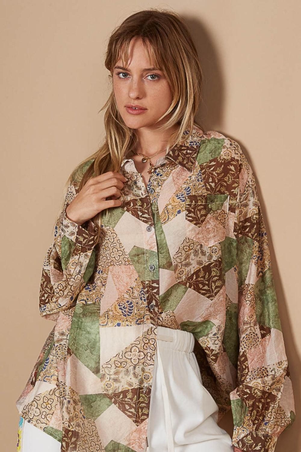 Camisa estampada de manga larga con botones POL