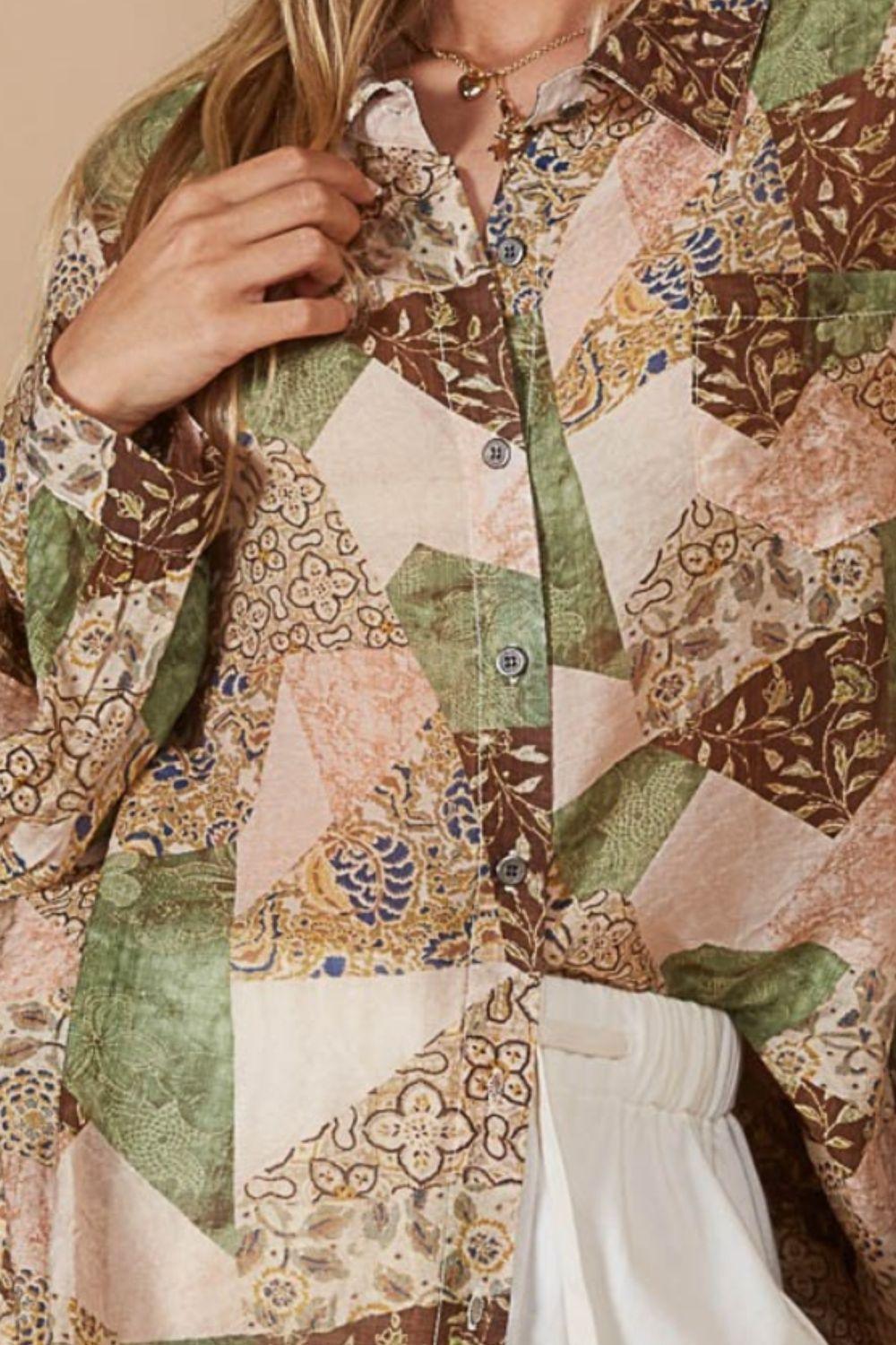 Camisa estampada de manga larga con botones POL