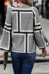 Printed Tie Neck Balloon Sleeve Shirt