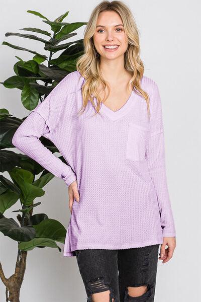 Reborn J – Langärmliges T-Shirt mit V-Ausschnitt und Waffelstrick