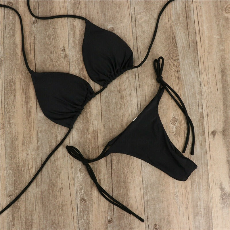 Conjunto de bikini de corte alto con sujetador push-up para mujer