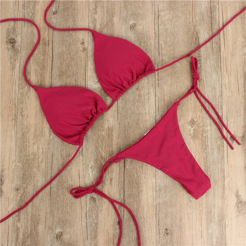 Conjunto de bikini de corte alto con sujetador push-up para mujer