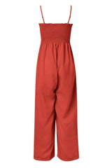 Jumpsuit mit gesmokten Spaghettiträgern und weitem Bein