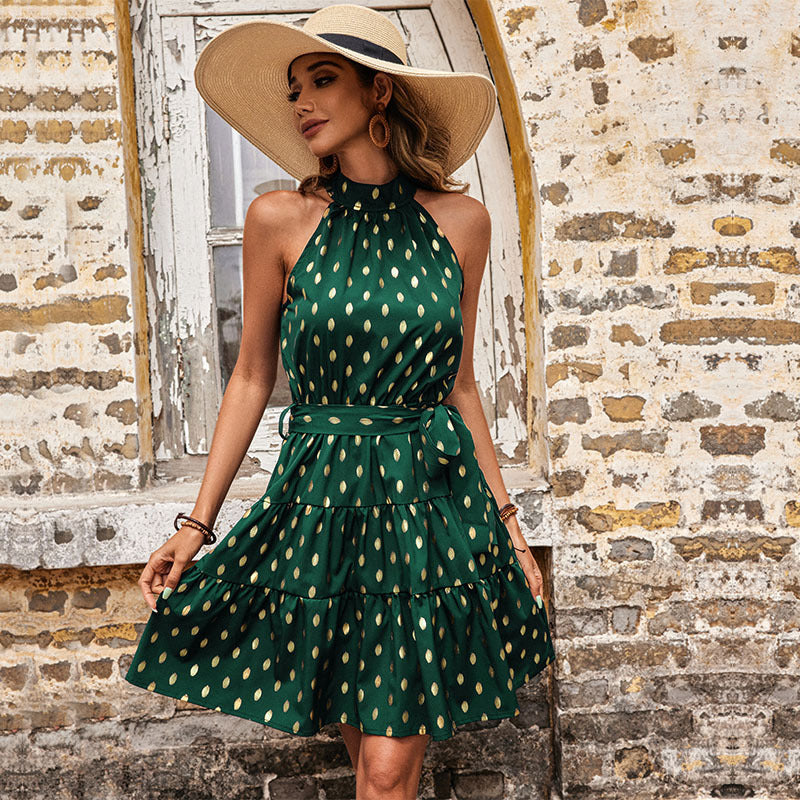 halterneck dress slim temperament blue sleeveless dress