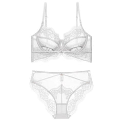 Hollow Out Lace Push Up Brassiere And Panty Set