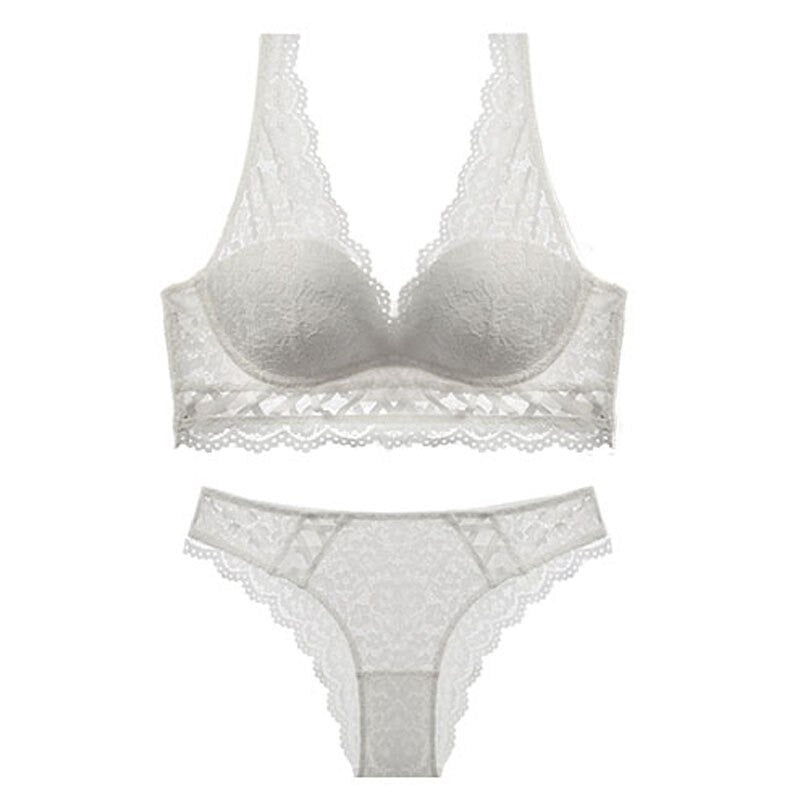 Push-Up-Dessous-Set mit Bandage-Spitze und Stickerei