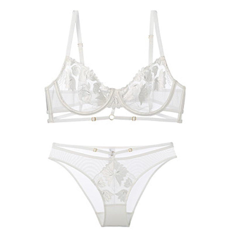 Floral Embroidery Hollow Out Bra And Panty Set