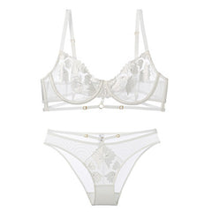 Floral Embroidery Hollow Out Bra And Panty Set