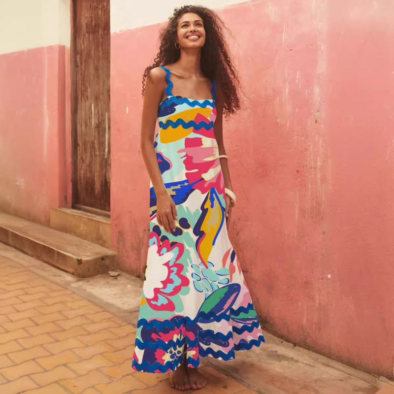 style small floral wave sling a-line dress