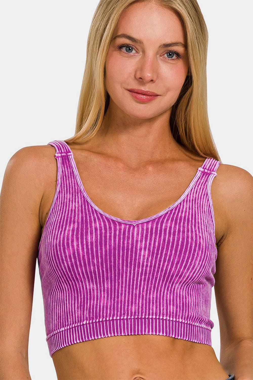 Camiseta de tirantes con cuello en V y ribete lavado Zenana