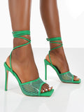 Square Toe Mesh Lace Up Heel