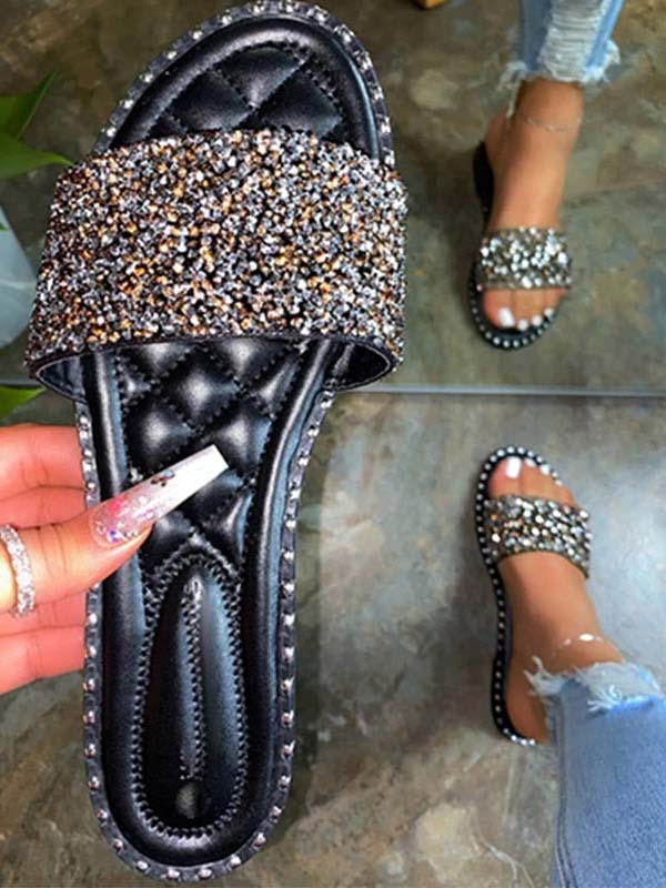 Bling Rhinestone Flat Slippers