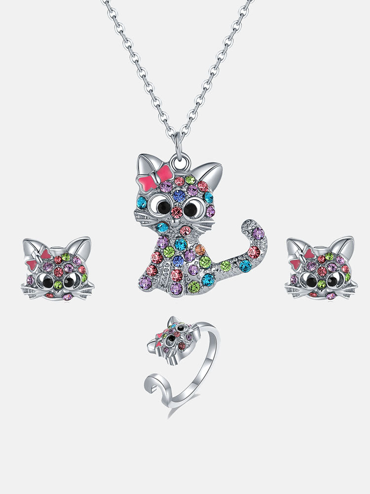 Conjunto de joyas de gato de cristal