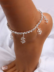 Rhinestone Chain Dollar Sign Anklet