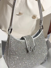 Bolso de hombro con forma de silla de montar y diamantes de imitación