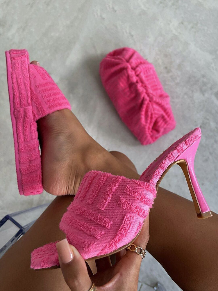 Toweling Square Toe Heels