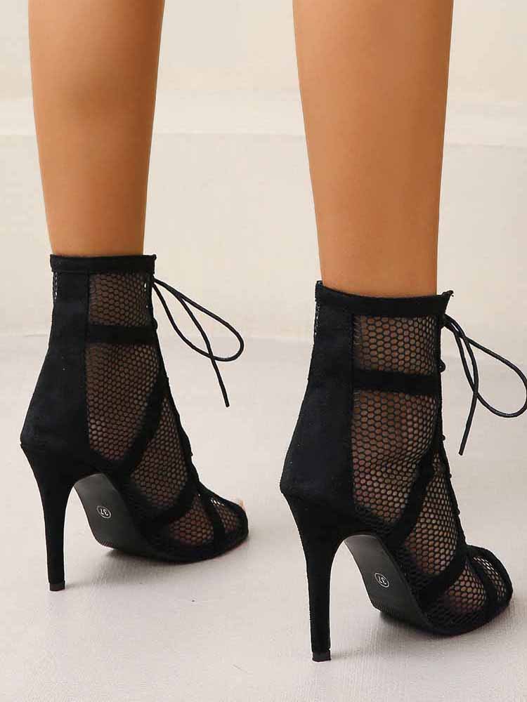 Lace-up Stiletto Mesh Boots