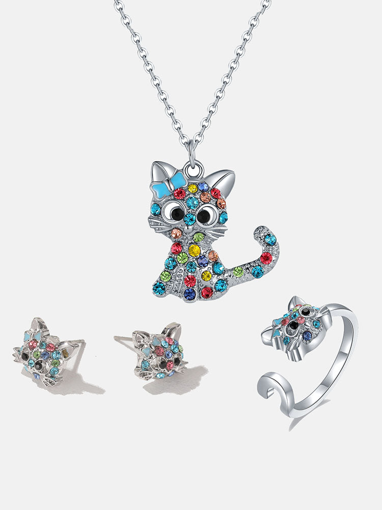 Conjunto de joyas de gato de cristal