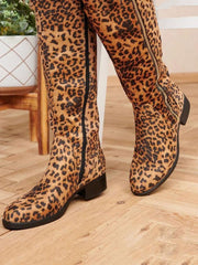 Leopard Print Side Zipper Boots