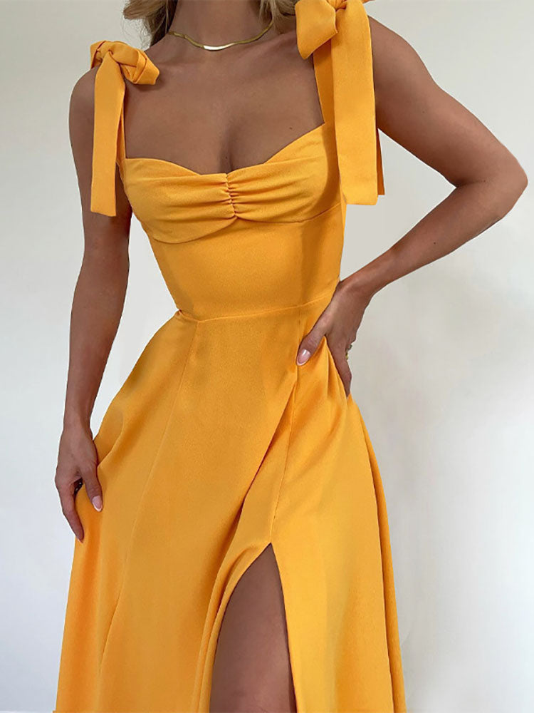 Solid Color Slit Maxi Dress