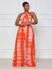 Halter Backless Printed Wide Leg Jumpsuit