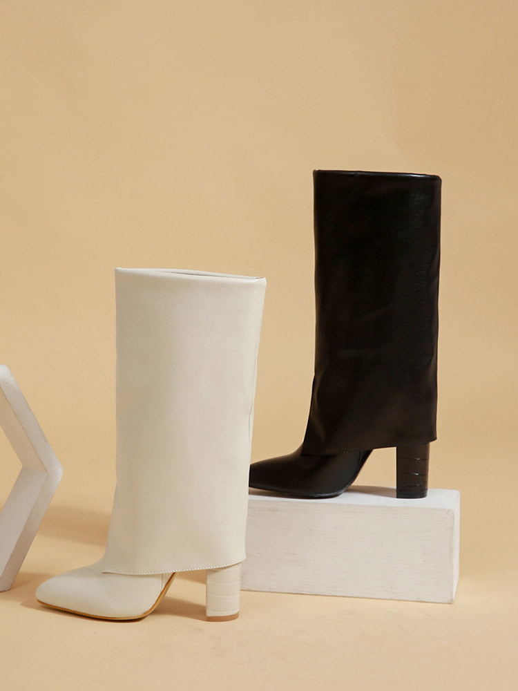 PU Leather Chunky Heel Boots